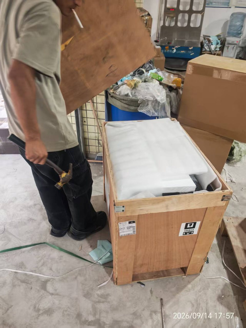 Torn stretch wrap on an outer carton
