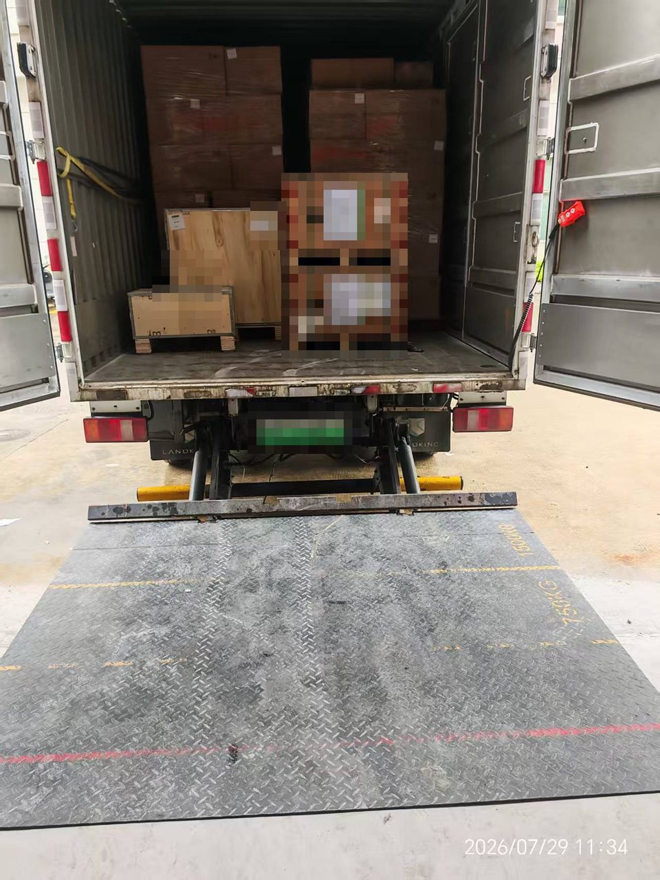 Cargo loaded on a vehicle at the warehouse