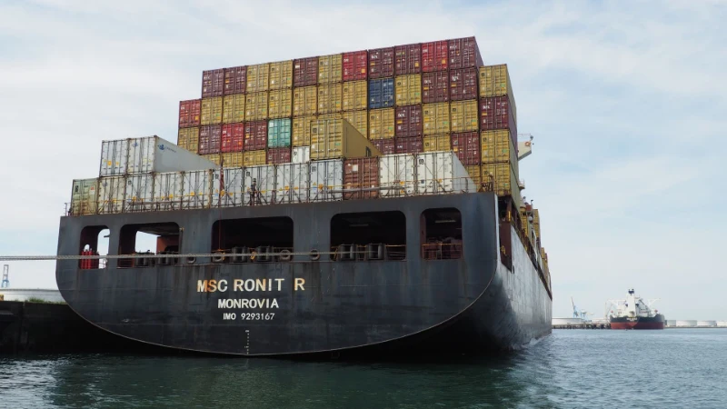 Container terminal representing freight shipping from China to France