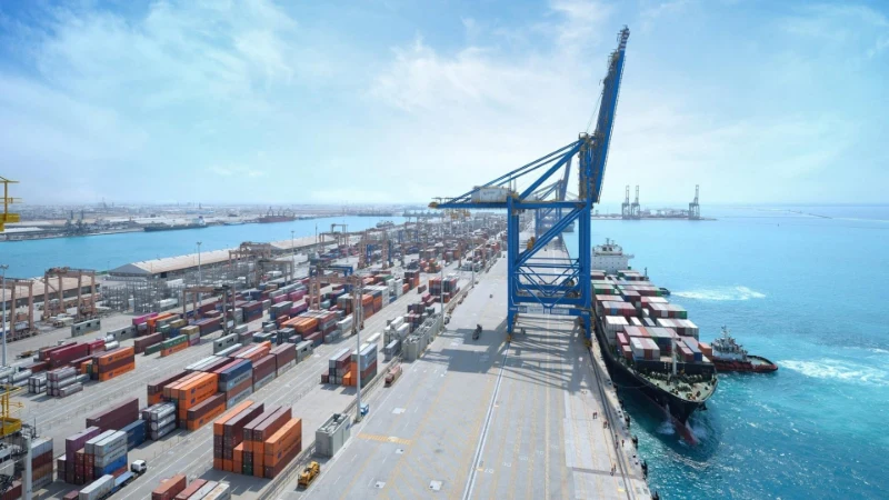 Container terminal representing freight shipping from China to Saudi Arabia