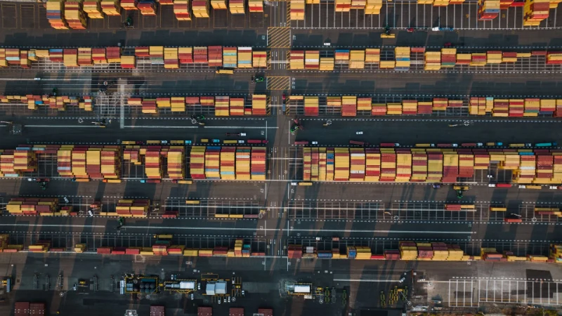 Container terminal representing freight shipping from China to USA